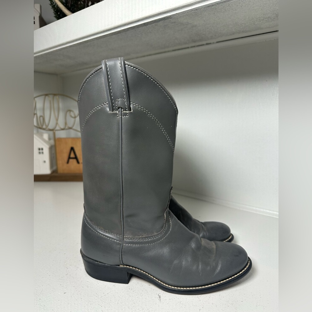 Vintage Laredo Roper Boots Women’s 6.5B Gray Leather Classic Western Roper USA - Picture 5 of 9